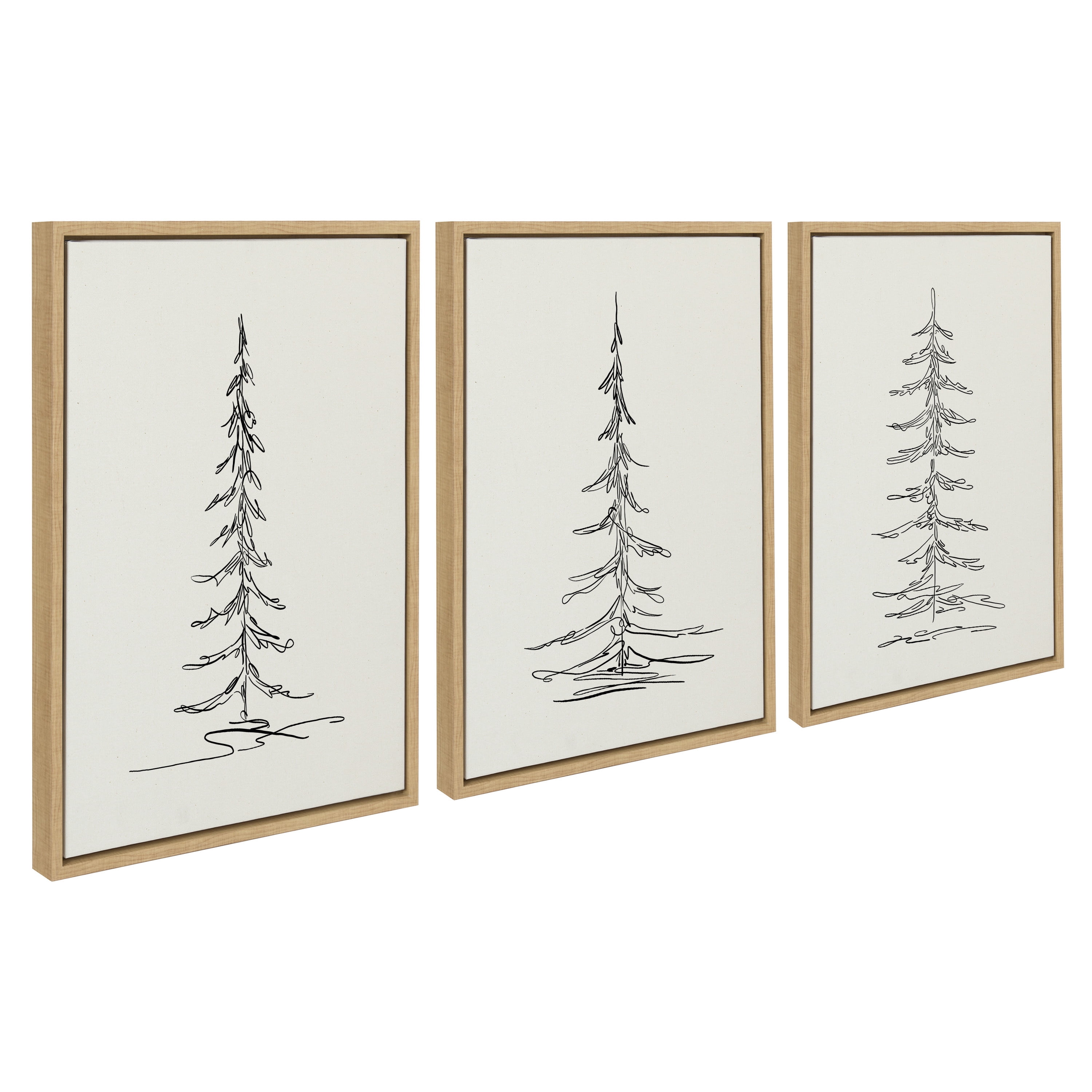 Sylvie Minimalist Evergreen Trees 18 in x 24 in Framed Painting Canvas Art Prints, by Kate and Laurel Set of 3