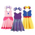 thumbnail image 2 of Vestido de princesa de algodón para niñas pequeñas, ropa informal de fiesta de cumpleaños, vacaciones, sirena, melocotón, Elsa, Anna, blanca, nieve, Verano, 2 of 5