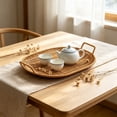 thumbnail image 4 of Yhmxh Oval Handwoven Rattan Serving Tray with Double Handles, Woven Bread Basket & Fruit Bowl for Kitchen Counter, Stackable Wicker Platter Plastic Rattan Baskets for Fruits, Snacks, Fries, Bread, 4 of 6
