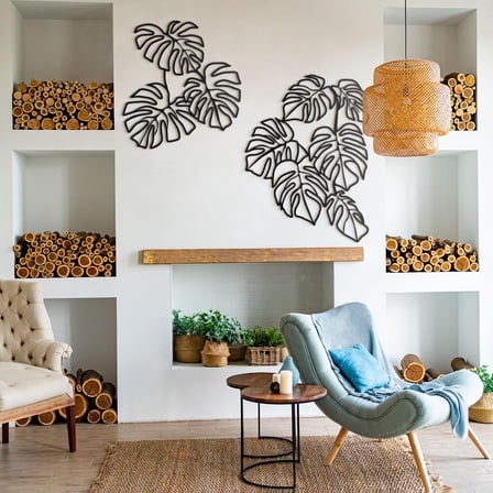 SUSSEXHOME Monstera Leaf Metal Wall Decor – Metal Wall Art for Home & Office, Modern Style (Set of 2)