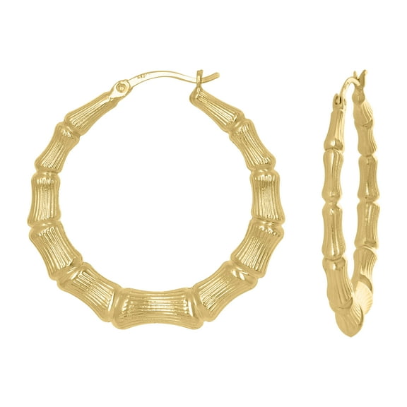 10k Yellow Gold Womens Textured Bamboo Hoop Earrings