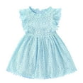 thumbnail image 2 of HOMADLES Summer Kids Girls Dresses Crewneck Solid Flying Sleeves, Loose Sundress Light Blue 2 years, 2 of 3