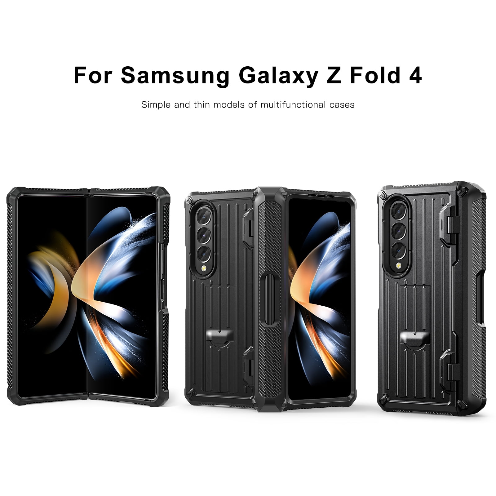 TECH CIRC Case for Samsung Galaxy Z Fold 4 Compatible with MagSafe, Heavy Duty Rugged PC Shockproof Hinge Protection Cover with Hidden Bracket Screen Protector S Pen Holder Galaxy Z Fold 4 Case,Black