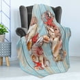 thumbnail image 4 of Letter H Soft Flannel Fleece Throw Blanket, Seashells and Starfishes Marine Themed H on Soft Colored Surface, Cozy Plush for Indoor and Outdoor Use, 50" x 60", Dark Coral Pale Blue, by Ambesonne, 4 of 5