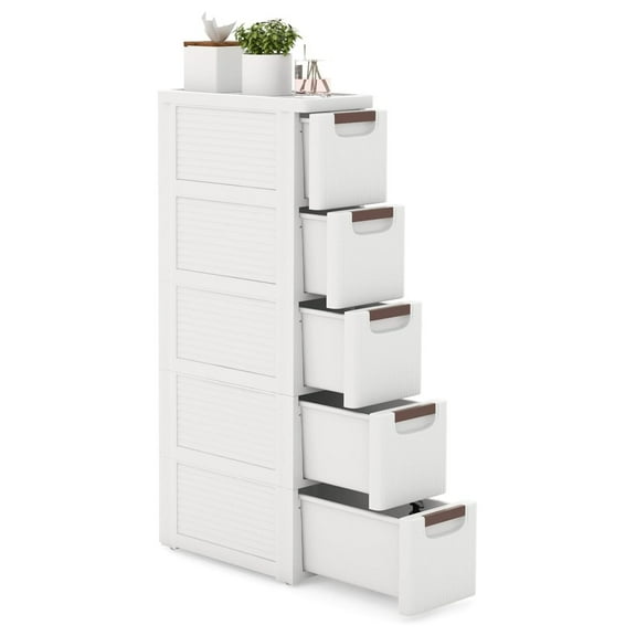 5-Drawer Narrow Storage Cabinet, Slim Rolling Cart, Mobile Plastic Cart Container with Pull Handles, Built-in Wheels, for Living Room, Kitchen, Bathroom, Office (7.5"x16.5"x36" (5 Drawer))