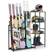 Ski Storage Rack for Garage, for 4 Pairs of Skis, 3 Pack of Snowboard, Ski Boot, Ski Poles, Goggles, Helmet, Indoor Ski Holder Racks for Home and Garage Storage