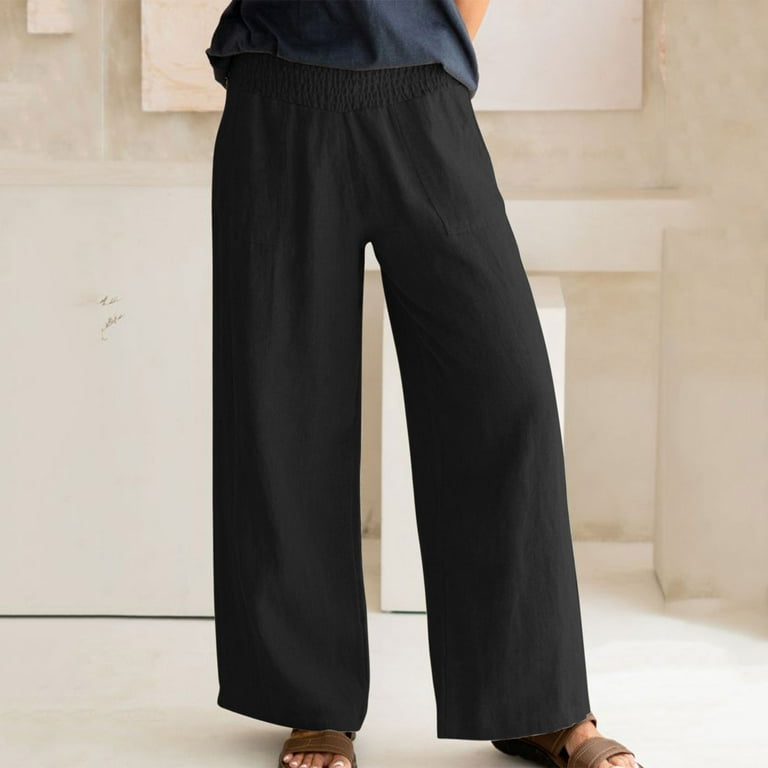 HUPOM Womens Scrub Pants Joggers Pants For Women Trousers High Waist Rise  Long Straight-Leg Black 2XL 