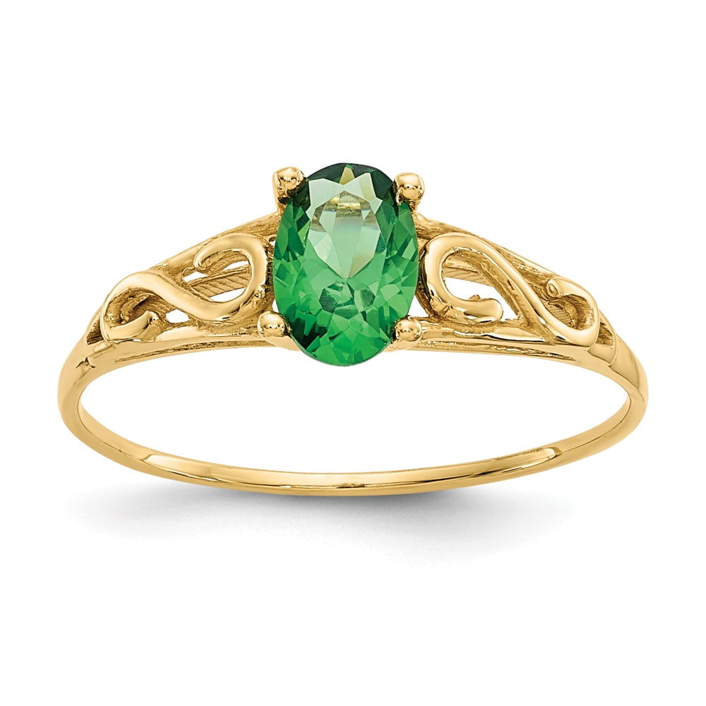 AA Jewels Solid 14k Yellow Gold Synthetic Simulated Emerald Ring (1mm