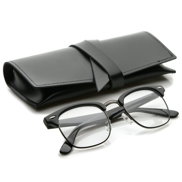Zerouv Retro Square Clear Lens Horn Rimmed Half Frame Eyeglasses 50mm
