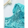 thumbnail image 6 of TiaoBug Kids Girls 2 Piece Gymnastics Dance Leotards Outfits Ruffle Shoulder Straps Sequin Crop Top with Shorts Set for Stage Performance Lake Green 14, 6 of 7