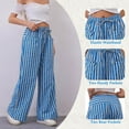 thumbnail image 3 of TEMOFON Pants for Women High Waist Wide Leg Pants Casual Palazzo Drawstring Striped Trousers Loose Oversize Lounge Pants with Pockets, 3 of 8