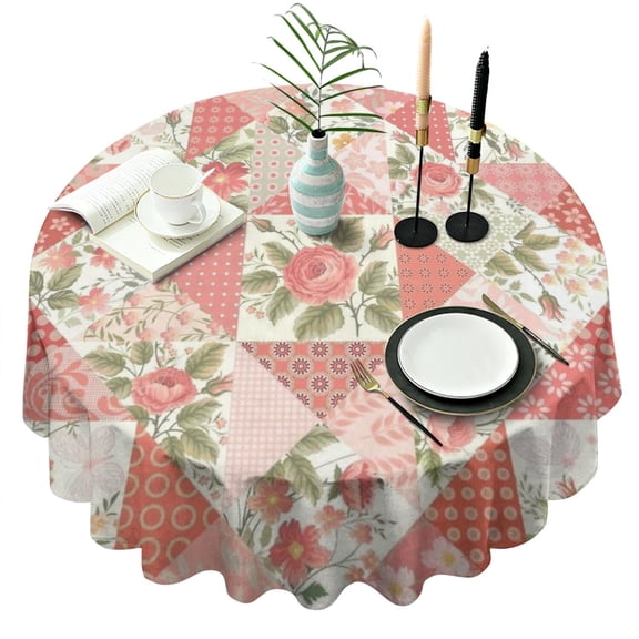Pioneer Flower Floral Print Pattern Round Tablecloth 60"x60",Wrinkle Wipeable Table Cloth for Kitchen Dining Room Picnic Patio Party