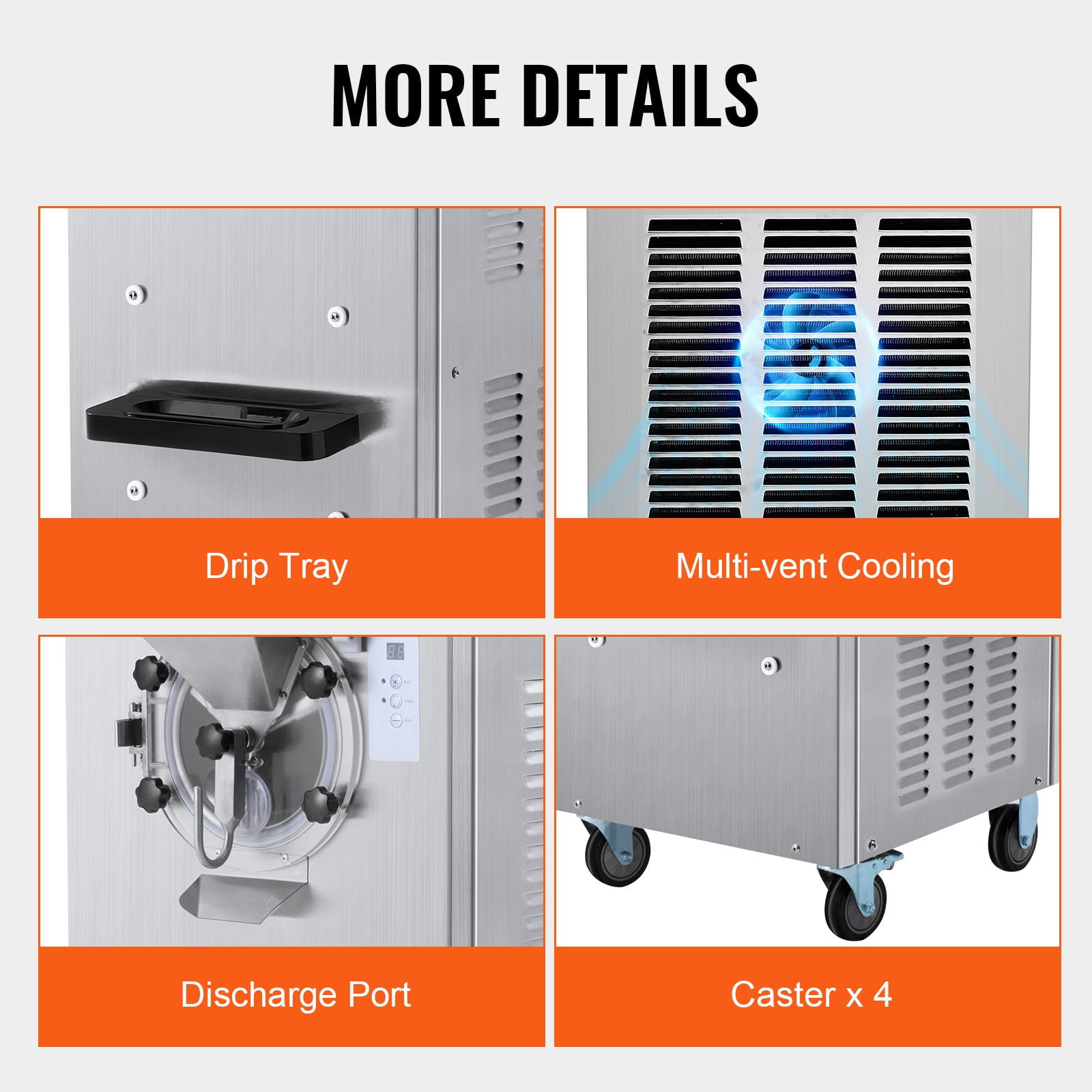 KFFKFF Commercial Ice Cream Maker, 20-25L/H Output, 2400W Single-Flavor Hard Serve Machine, 8L Stainless Steel Tank, Digital Control, Auto Cleaning, Adjustable Texture