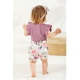 thumbnail image 2 of Happy Town Toddler Girl's Ruffle Sleeve Romper Floral Shorts Headband Outfit Set, 2 of 7