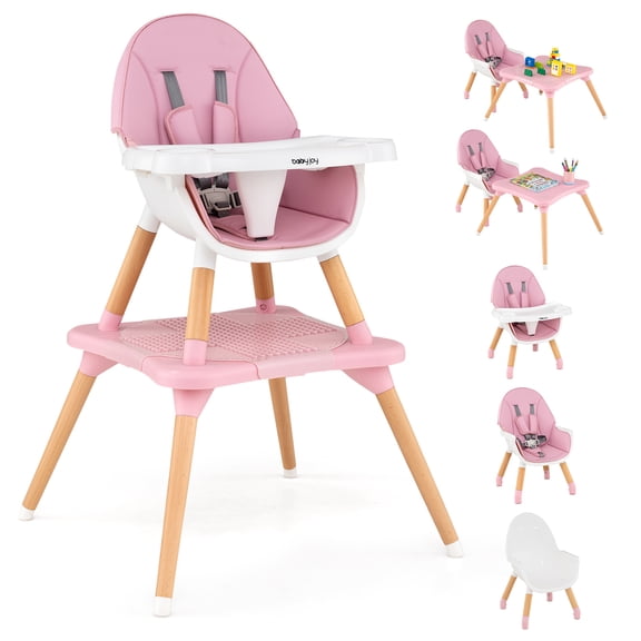 Babyjoy 6 in 1 High Chair Convertible Highchair for Babies & Toddlers with 5-Point Harness Pink