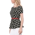 thumbnail image 5 of Unique Bargains Women's Polka Dots Short Sleeve Contrast Belt Peplum Top L Black, 5 of 8