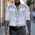 thumbnail image 2 of WTOBBY Men's Embroidered Long Sleeve Shirt Casual Turn-Down Collar Button Front Quality Cotton Blend Business Casual Office Wear Slim Fit Dress Top,White XL, 2 of 5