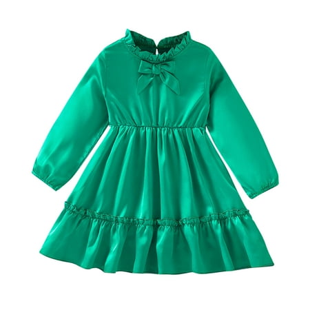 

ASEIDFNSA Little Girls Dress Princess Dresses Toddler Kids Baby Girls Long Sleeve Soild Bowknot Casual Princess Dress