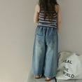 thumbnail image 6 of Kids Girls Casual Baggy Wide Leg Denim Pants Zip Up Denim Pants Straight Leg Cargo Jeans Casual Loose Jeans for 3-8 Years, 6 of 8