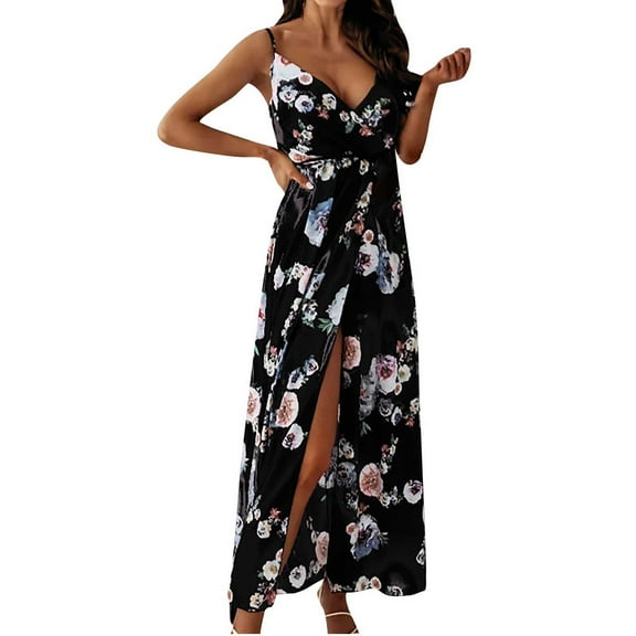 Womens Print Sleeveless Holiday Party Floral Print Long Dress