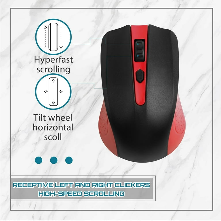 2.4G Wireless Computer Mouse Nano USB Receiver, Portable USB Cordless  Optical Mice Ergonomic Mouse with 4 Button Keys Compatible with Laptop  Tablet Mac MacBook Gaming, Red / Black 