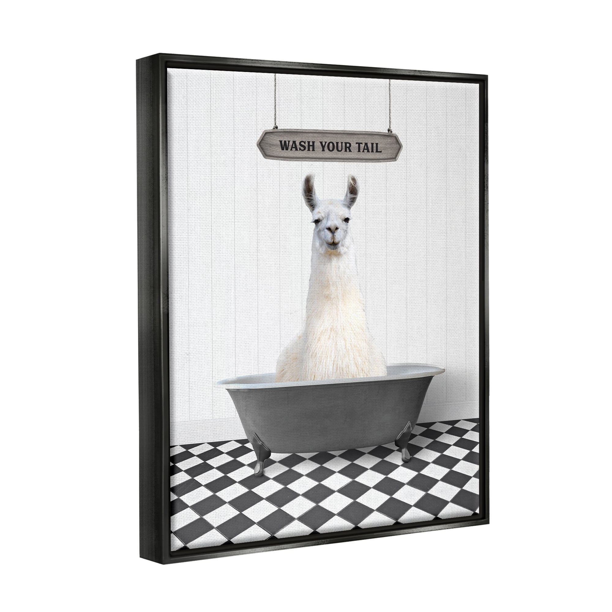 Stupell Industries Wash Your Tail Animal Animals & Insects Painting Black Floater Framed Art Print Wall Art, 17 x 21