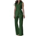 thumbnail image 3 of Jinhomg Women's 2 Piece Business Casual Outfits Sleeveless V Neck Blazer Vest and Wide Leg Pants 2025 Fashion Office Work Clothes with Belt Green M, 3 of 8