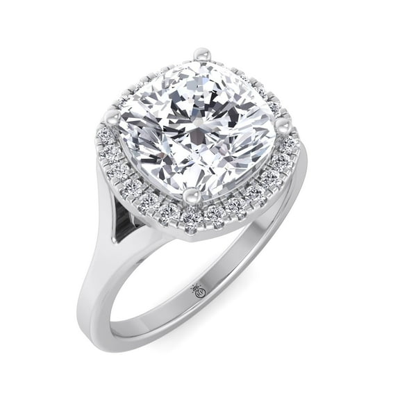 Margot - Moissanite Cushion Cut Lab Diamond Solitaire Engagement Ring With Halo