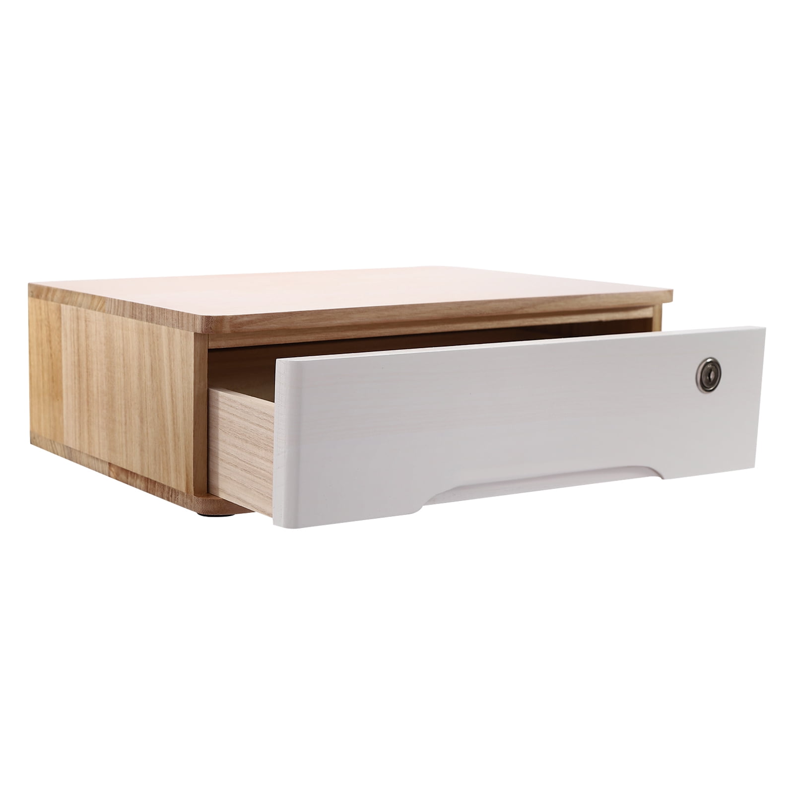 Wildnix Wooden Desktop Storage Box with Lock, Compact 3-Tier Organizer with Drawer for Office Supplies, Personal Items, and Books