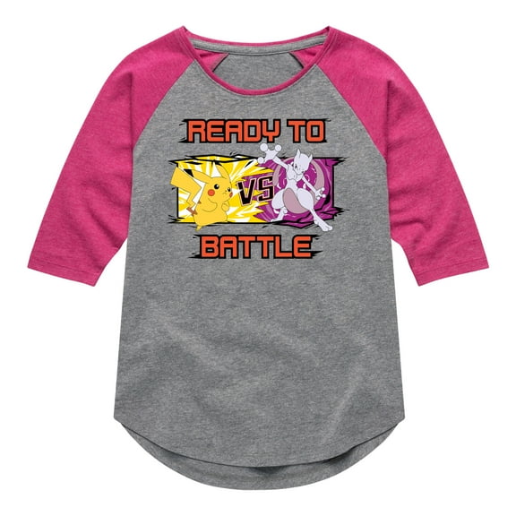 Pokémon  - Pikachu Mewtwo Battle - Youth Girls Raglan Graphic T-Shirt