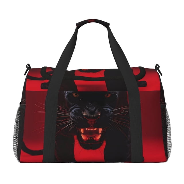 Easygdp Black Panther Red Background Bolsa de Gimnasio, Bolsa de Viaje Duffel, Bolsa de Fin de Semana con Compartimentos, Bolsa de Mano para Noche