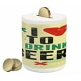 thumbnail image 1 of Retro Piggy Bank, I Love to Drink Beer Calligraphy with a Hand Holding Booze Bottle Grunge Illustration, Ceramic Coin Bank Money Box for Cash Saving, 3.6" X 3.2", Multicolor, by Ambesonne, 1 of 4