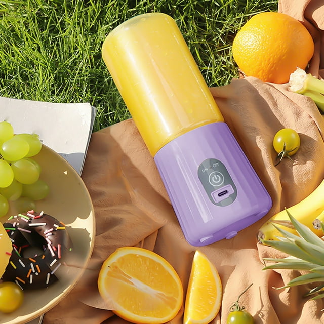 Vaso batidora portátil de carga USB | 6 cuchillas de acero inoxidable | Exprimidor de 350 ml | Batidora personal de mano | Batería de 1200 mAh | Tapa de viaje | Fácil de limpiar | Rosa/Beige