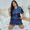 thumbnail image 2 of WTOBBY Plus Size Women's Pajama Set 3X-6X Loose Fit Cotton Top & Pants Comfy Sleepwear Home Loungewear Cozy Lounge Outfit Soft Nightwear,Navy 4XL, 2 of 6