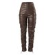 thumbnail image 5 of Gibobby pantalones de pana para mujer Pantalones fruncidos de sintética para mujer, mallas ajustadas de cintura de cuero PU apiladas, medias para fiesta y chica, ropa de calle (Café, XL), 5 of 5