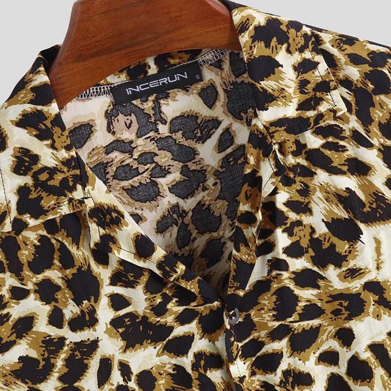mens leopard print short sleeve shirt