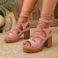 thumbnail image 6 of Samdudou Women's Sandals Open Toe Gladiator Lace Up Chunky Heel Ankle Wrap Rivet Studded Evening Party Summer Dating Vacation Dressy Ladies Fashion Footwear Outdoor Walking Essential Trendy, 6 of 9