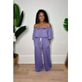 thumbnail image 2 of Off-Shoulder Pants & Crop Top Set (L, Purple), 2 of 8