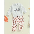 thumbnail image 2 of Suealasg Toddler Boys Fall 2Pcs Outfits 6M 1T 2T 3T Long Sleeve Crew Neck Letter Rugby Print Pullovers Tops Drawstring Pants Infant Baby Boys Autumn Clothes, 2 of 8