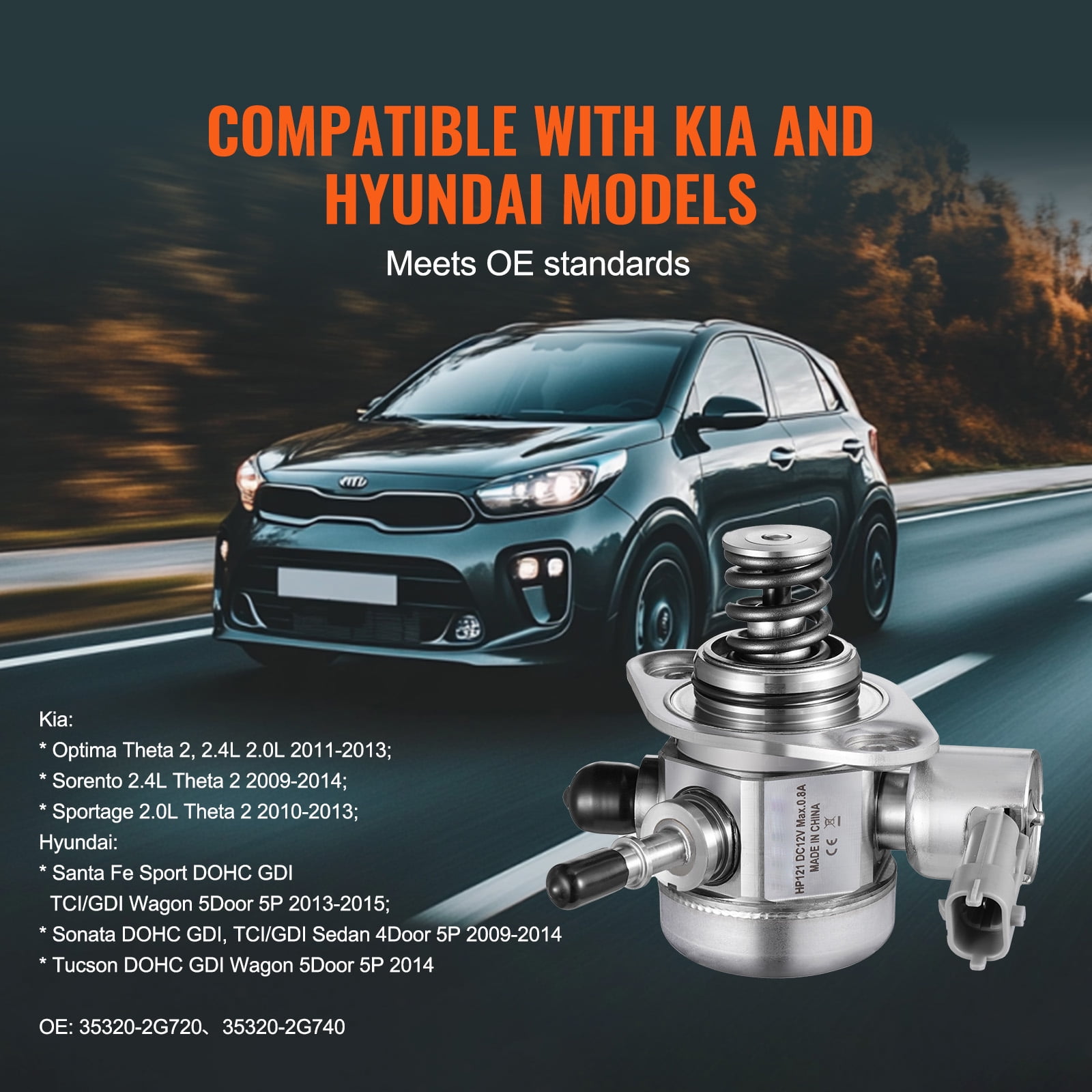 KFFKFF Fuel Pump with High Pressure, Suitable for Kia Optima, Sorento, Sportage, Hyundai Santa Fe Sport DOHC GDI, TCI/GDI Wagon, Sonata DOHC GDI, TCI/GDI Sedan, Tucson DOHC GDI, 35320-2G720
