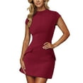 thumbnail image 4 of 50% Off Clear! Dresses for Women 2025 Womens Summer Solid Dress Mock Neck Short Sleeve Bodycon Party Club Mini Dresses, 4 of 8