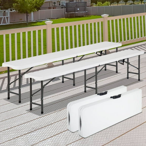 Dkelincs Folding Bench 6FT Plastic Portable Bench Outdoor Bench Garden Bench with Carrying Handle, 2 Pack