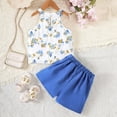 thumbnail image 4 of Fozruso Girls Skirt Sets Middle Summer Neckline Top Double Shorts Set (5Y 14Y),7-8 Years(Blue), 4 of 6
