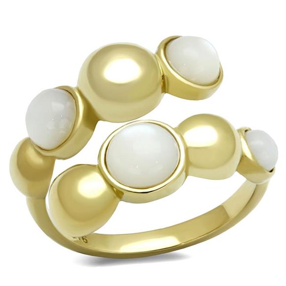 Alamode TK3090-9 Women IP Gold Stainless Steel Ring with Semi-Precious in Aurora Borealis Rainbow Effect - Size 9