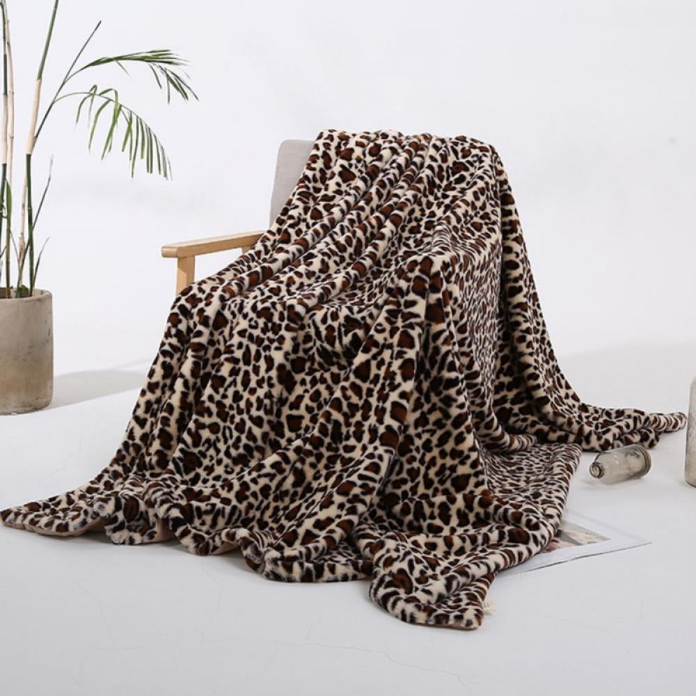 REGINA Hairy Furry Leopard Pattern Blanket Soft Warm Bed Sofa Wrap