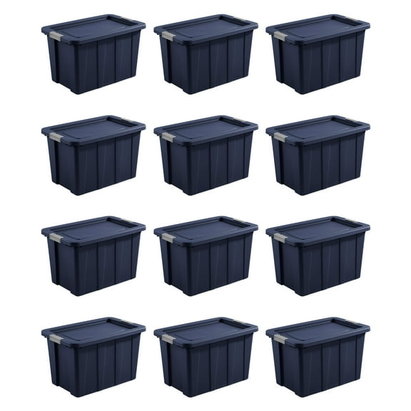 Sterilite Tuff1 30 Gal Plastic Storage Bin w/ Latching Lid, Blue, 12 Pack