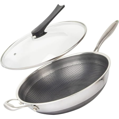 

HPJNB Stainless Steel Wok with Lid 12.5 SUS 316L Food Grade Stainless Steel Pan Honeycomb Nonstick Coating Skillet Induction Cooker Compatible Easy Clean Wear-Resistance Stir F