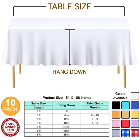 10 Pack White Plastic Tablecloth 54 X, What Size Tablecloth For Round Table That Seats 10