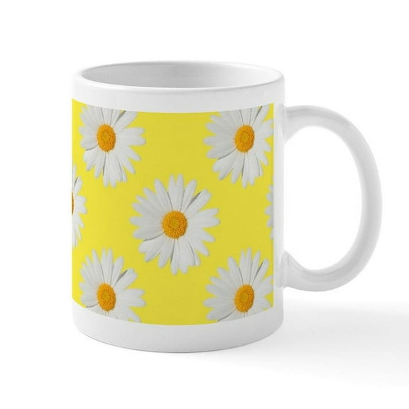 CafePress - Daisy Flower Pattern Yellow Mug - 11 oz Ceramic Mug - Novelty Coffee Tea Cup