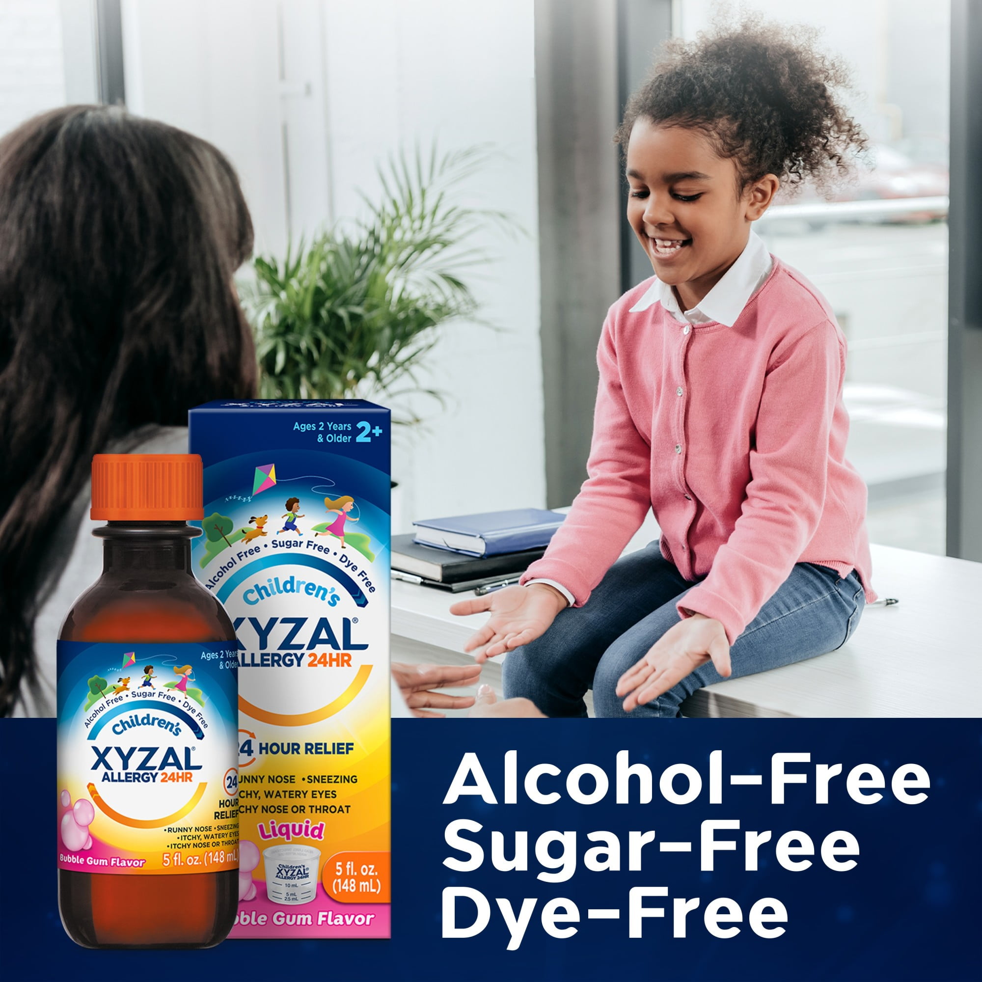 Xyzal Children's 24 Hour Allergy Relief Medicine for Kids, Levocetirizine Dihydrochloride Liquid Antihistamine, Bubble Gum, 10 Fl. oz.